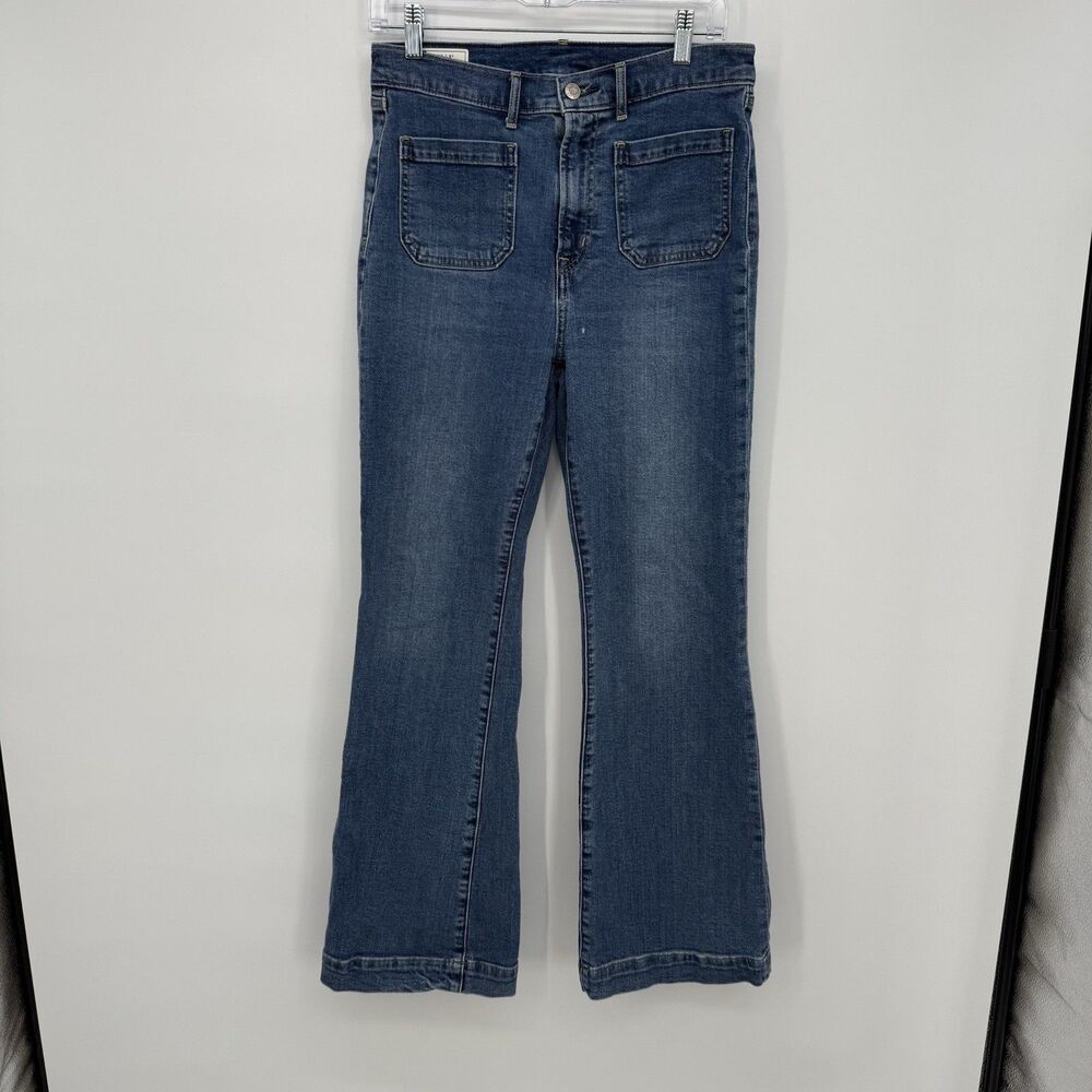 Gap Blue Denim Flare High Rise Jeans Size 8 Short/29 Slit Pocket Cotton